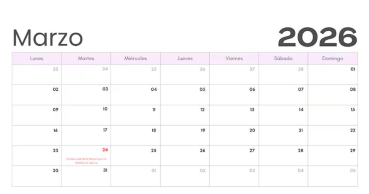 Calendario de marzo 2026 para imprimir