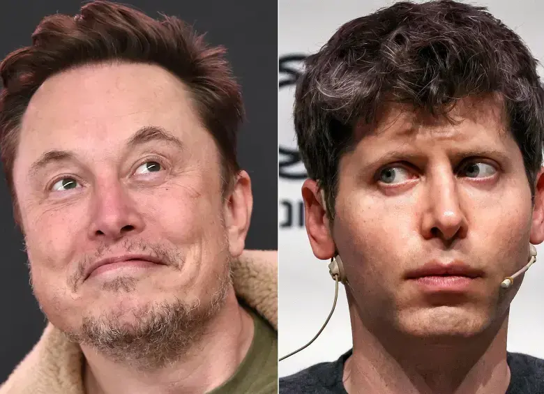 Elon Musk en una imagen de archivo, sentado en una mesa de reuniones con una expresión seria, con un fondo de tecnología de IA.