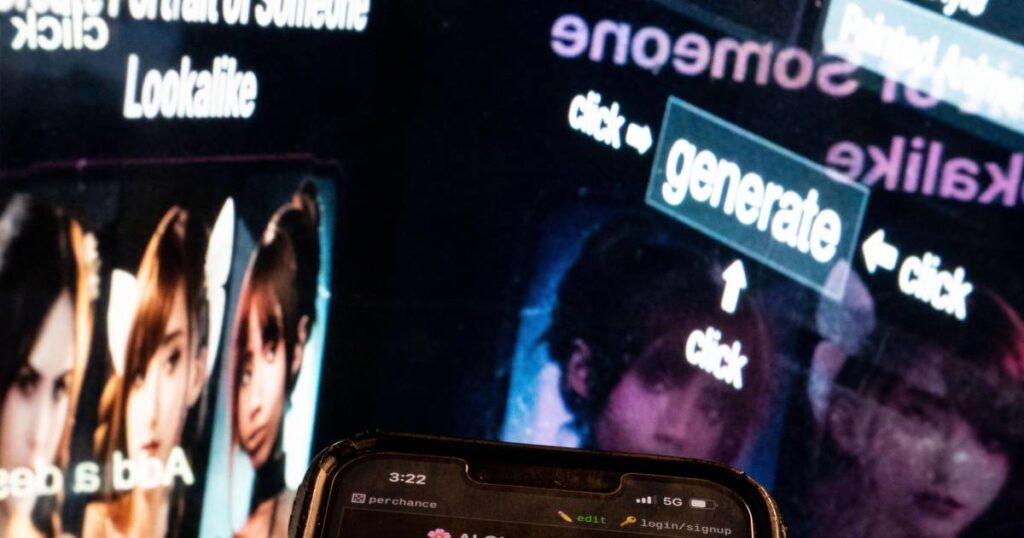Una persona frente a una pantalla con IA, con una expresión de duda y pensamiento crítico