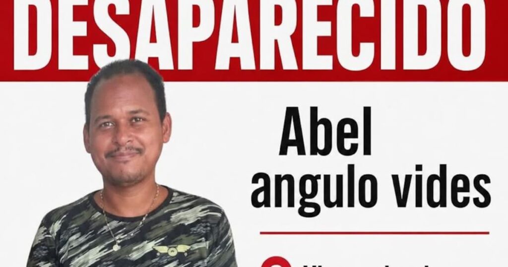 Cartel de búsqueda de Abel Angulo Vides en San Pedro Mártir con números de contacto