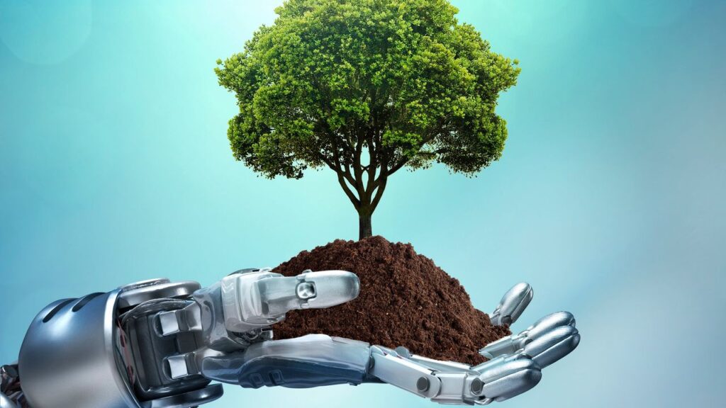 Investigadores con tecnología de inteligencia artificial en un bosque, monitoreando especies.