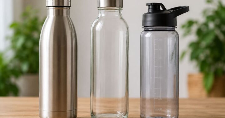Botella de agua diaria: metal, vidrio o plástico