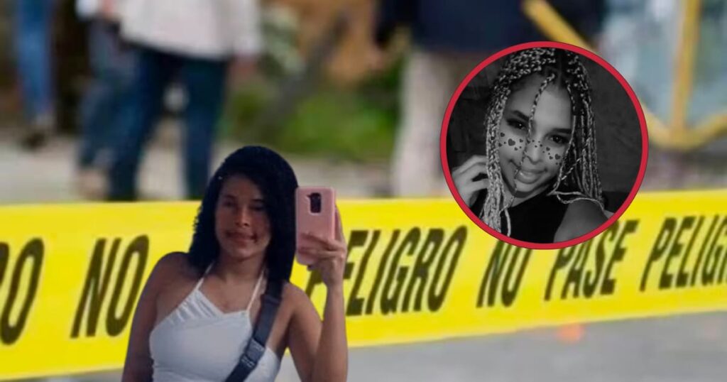 Imagen de una mano sujetando una cuchilla con un fondo de policías trabajando en el lugar del crimen