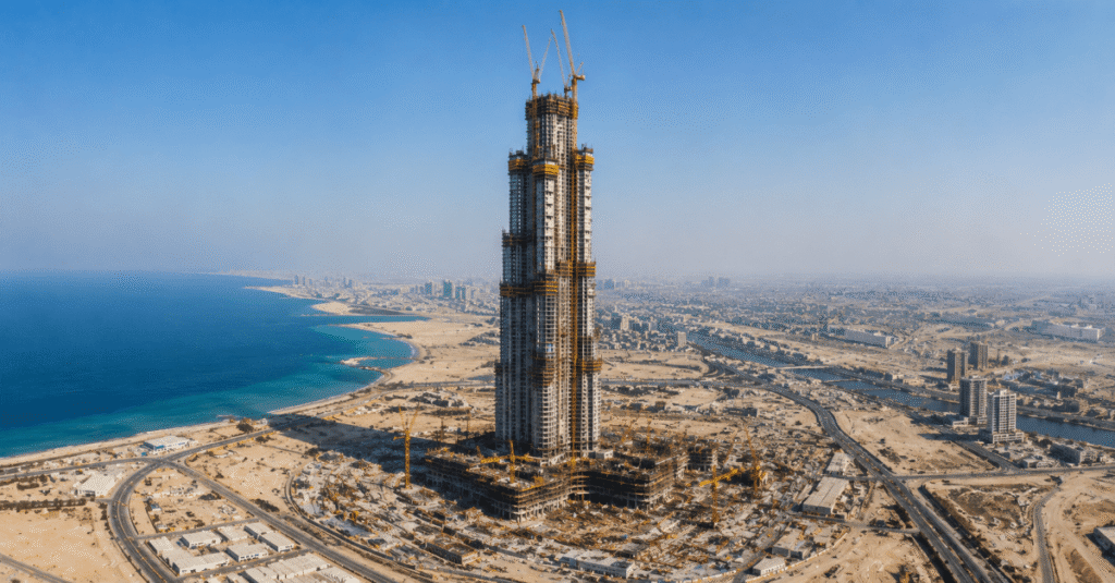 Imagen de la Torre Jeddah en construcción, con más de 100 pisos y una altura que supera los 1.000 metros