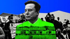 Protesta vecinal frente a centro de datos xAI en Memphis con turbinas de gas al fondo